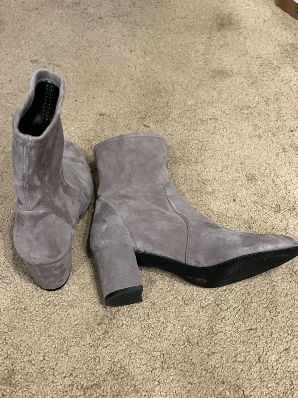 Stuart Weitzman Gray Suede Block Heel Ankle Boots - Women's